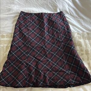 Vintage Burberry Red and Black Plaid A-Line Skirt